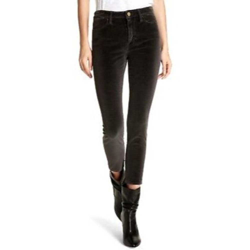 FRAME Velveteen High Waist Skinny Ankle Pants Black Size 23 New Without Tags